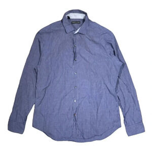 Ralph Lauren Black Label Check Button  Front Dress Shirt Blue Mens Large